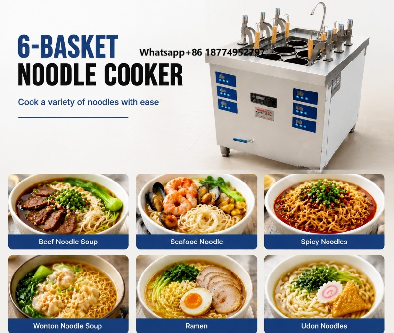 Induction Cooker - 6バスケット式業務用IH式麺調理器 8KW ステンレス製パスタボイラー ラーメン調理機 独立型厨房機器