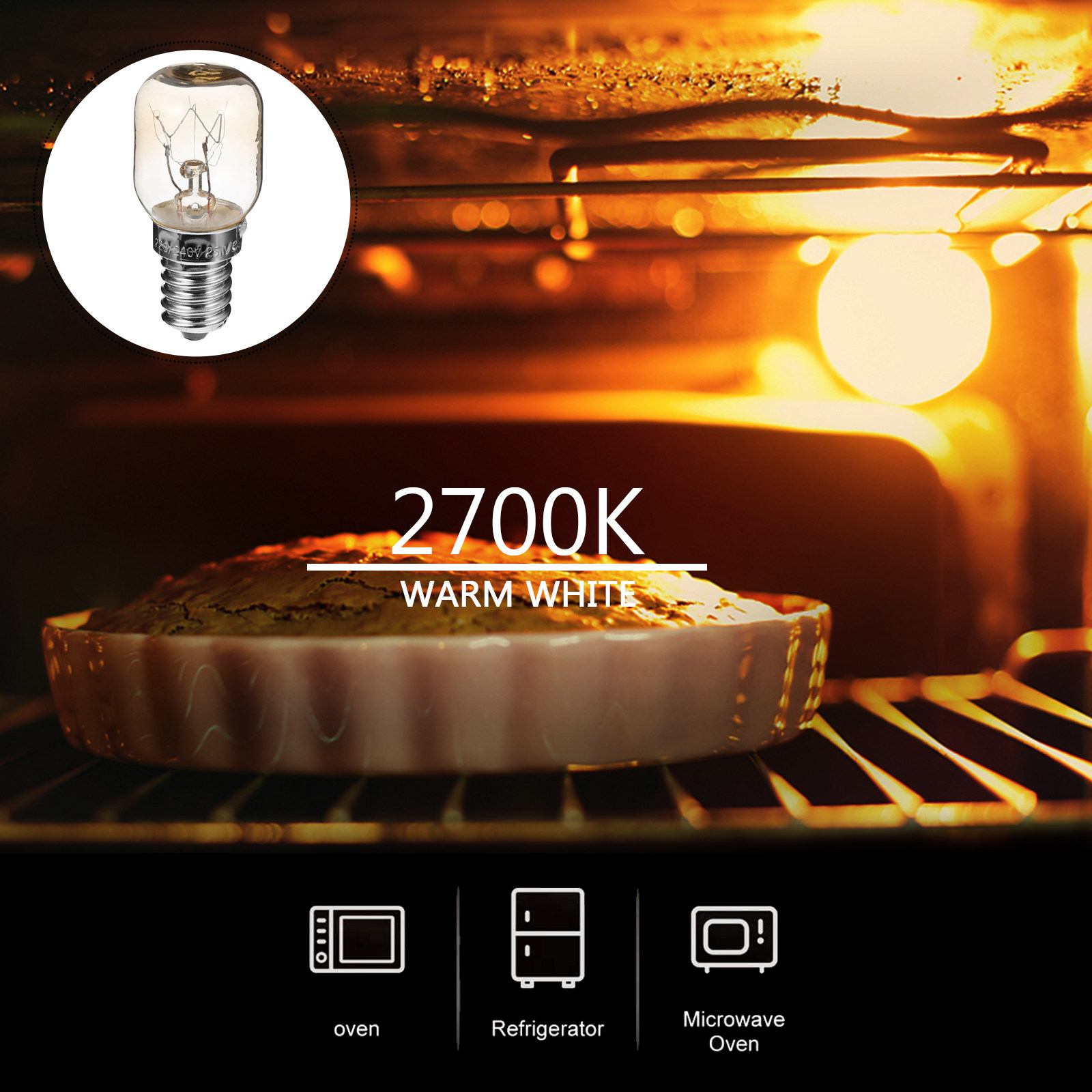 Microwave Oven - 4個入り、耐熱性タングステン製E14 25W電球、透明ガラス製。電子レンジなどの家電製品用。
