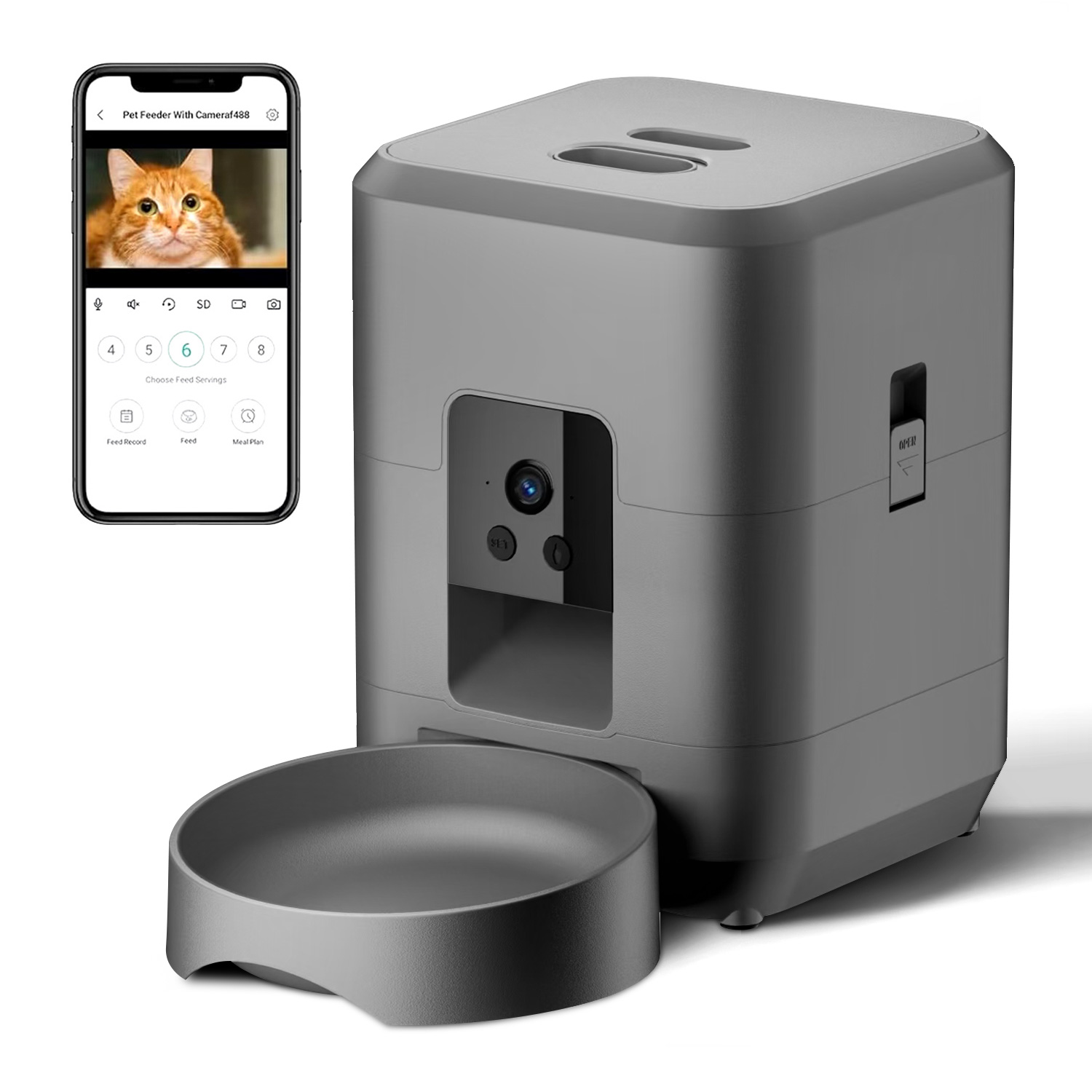 Kitchen Appliances Video - カメラ付き猫自動給餌器、ビデオ付き犬自動給餌器、アプリ制御給餌スマートペットフィーダー、2L猫フードディスペンサー