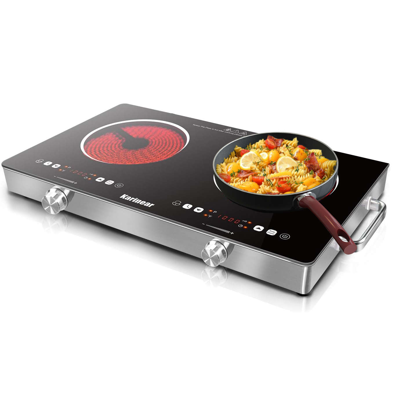 Karinear セラミックコンロ 2 ゾーン、3200W  - Induction Cooktop Portable のレビューと価格