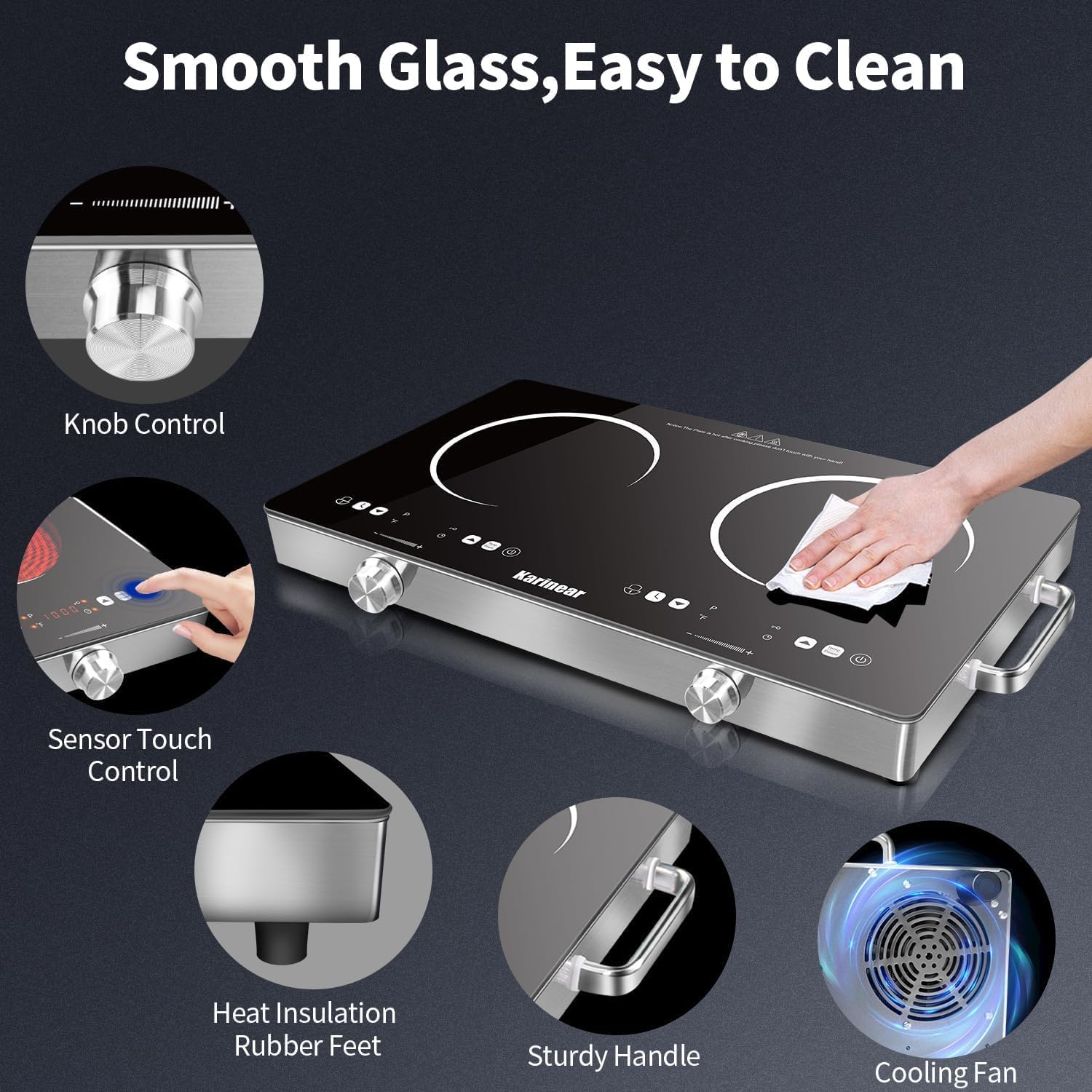 Karinear セラミックコンロ 2 ゾーン、3200W  - Induction Cooktop Portable のレビューと価格